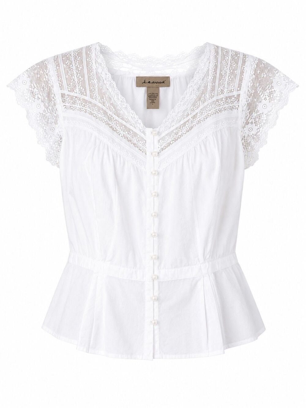 Romantic Victorian Cottagecore Sheer Lace Cotton Blouse Vintage I.E. Relaxed L